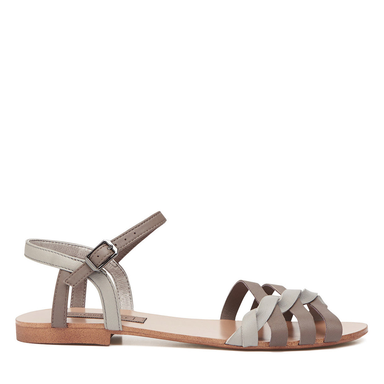 Harlequin Belle Wanderlust Twisted Sandal Taupe Grey Leather