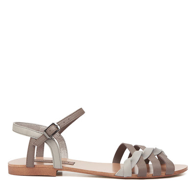 Harlequin Belle Wanderlust Twisted Sandal Taupe Grey Leather