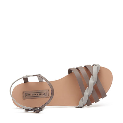 Harlequin Belle Wanderlust Twisted Sandal Taupe Grey Leather